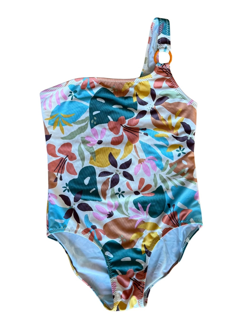 NWT Zara One-Shoulder Floral Print Swimsuit - Teal, Pink, Yellow, Orange